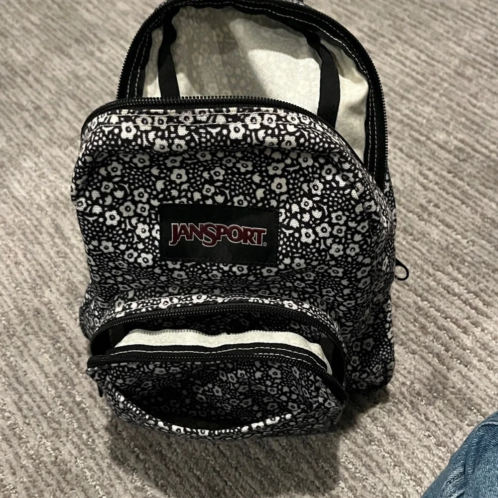 Jansport Black and White Mini Floral Print Backpack - Picture 7 of 8